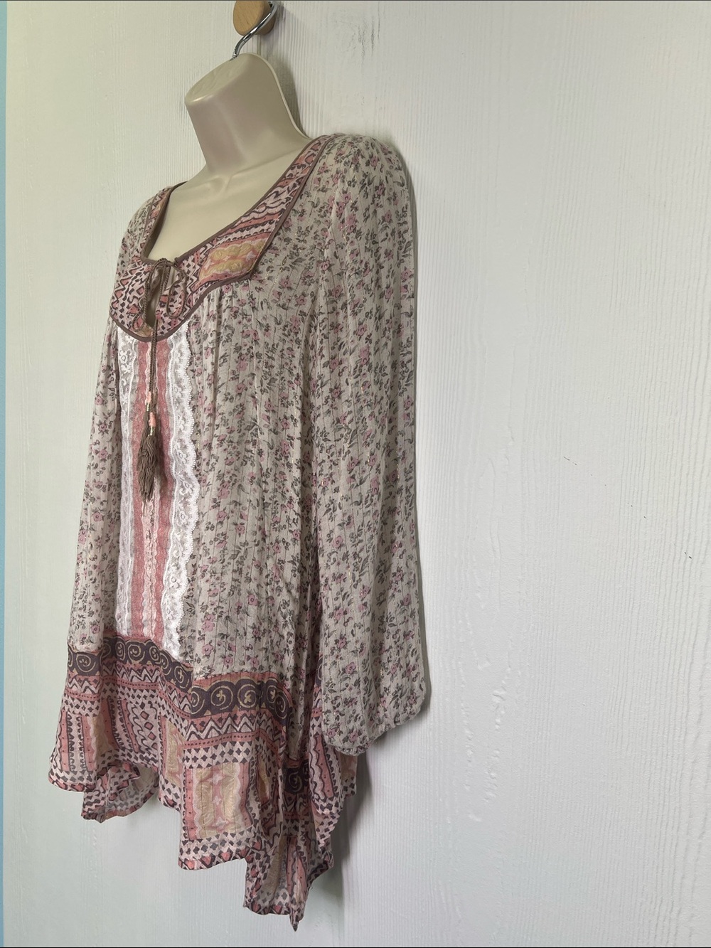 Free People - Dream Lover Ditsy Floral Lace Long Sleeve Blouse Size Small - Picture 7 of 12